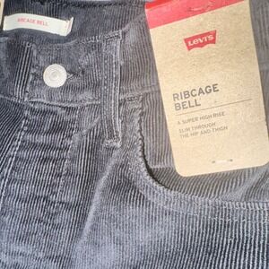 Levi's Ribcage Bell Black Corduroy Pants High Rise Slim Fit Womens 32x32 NEW